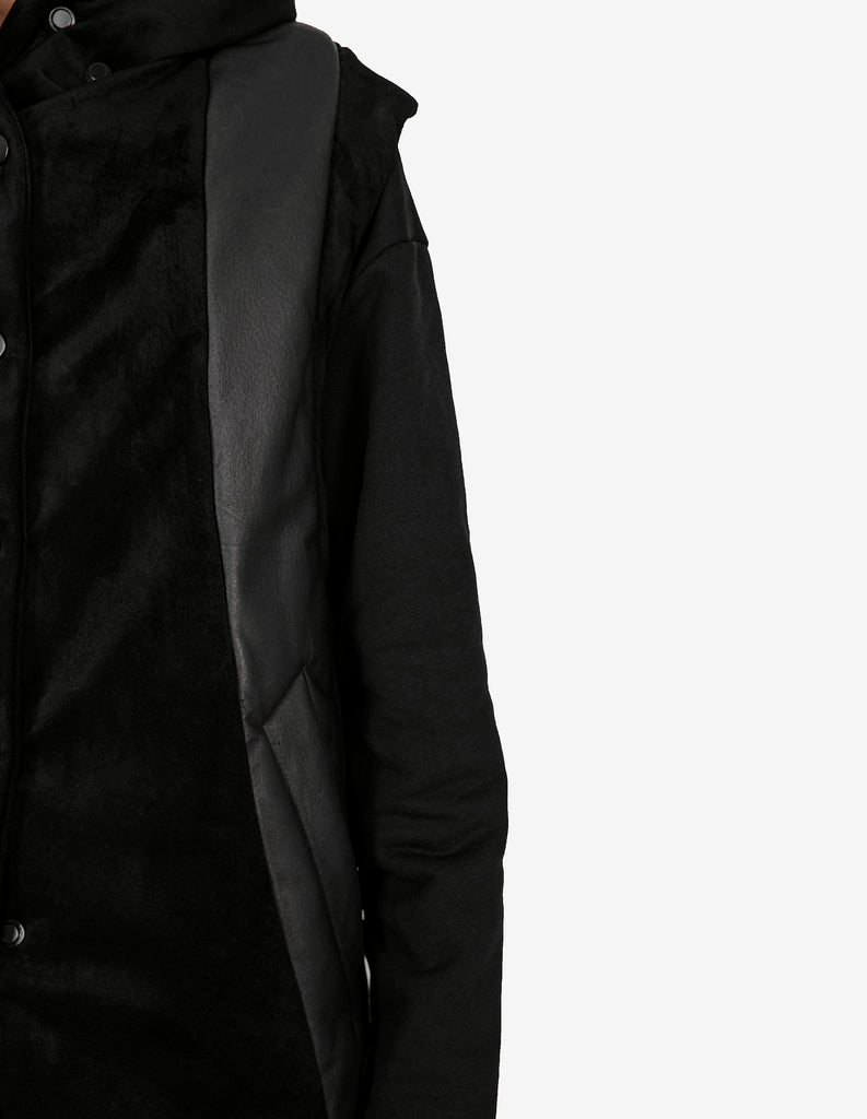 Leather-Panel Hooded Vest