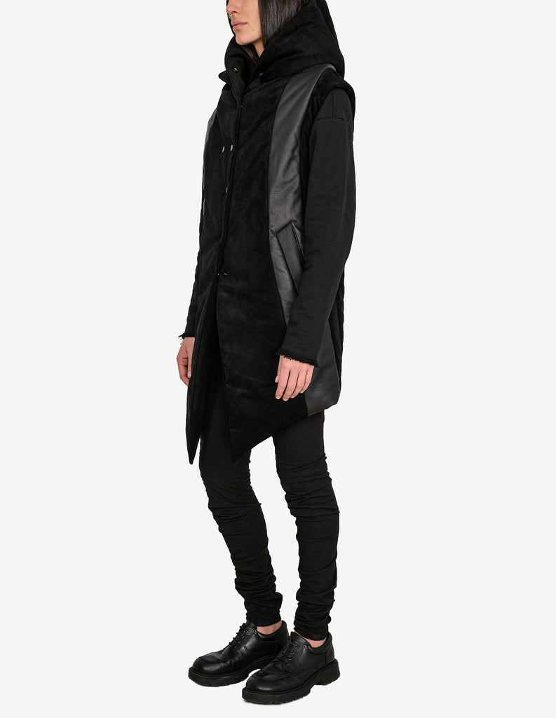 Leather-Panel Hooded Vest