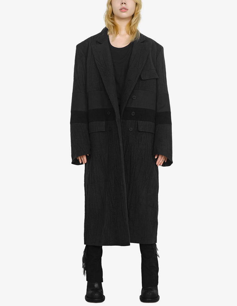 Denim-Panelled Linen Coat