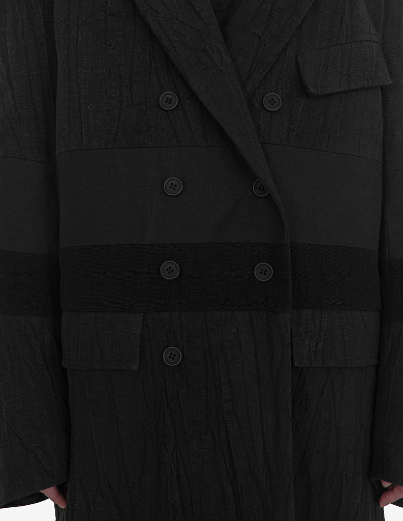Denim-Panelled Linen Coat