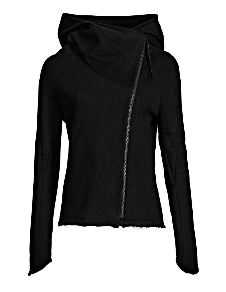 Buy Women Long Zip up Hoodie / Asymetric Full-zip Collar Cotton