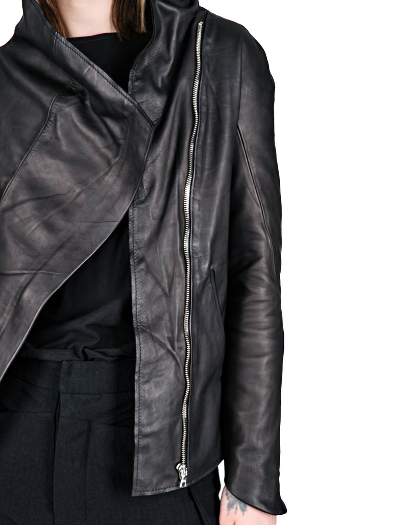 Asymmetric Zip Leather Jacket