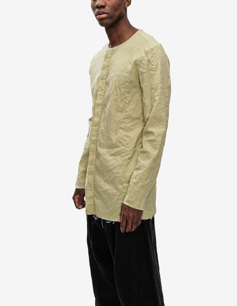 Collarless Stretch Linen Shirt