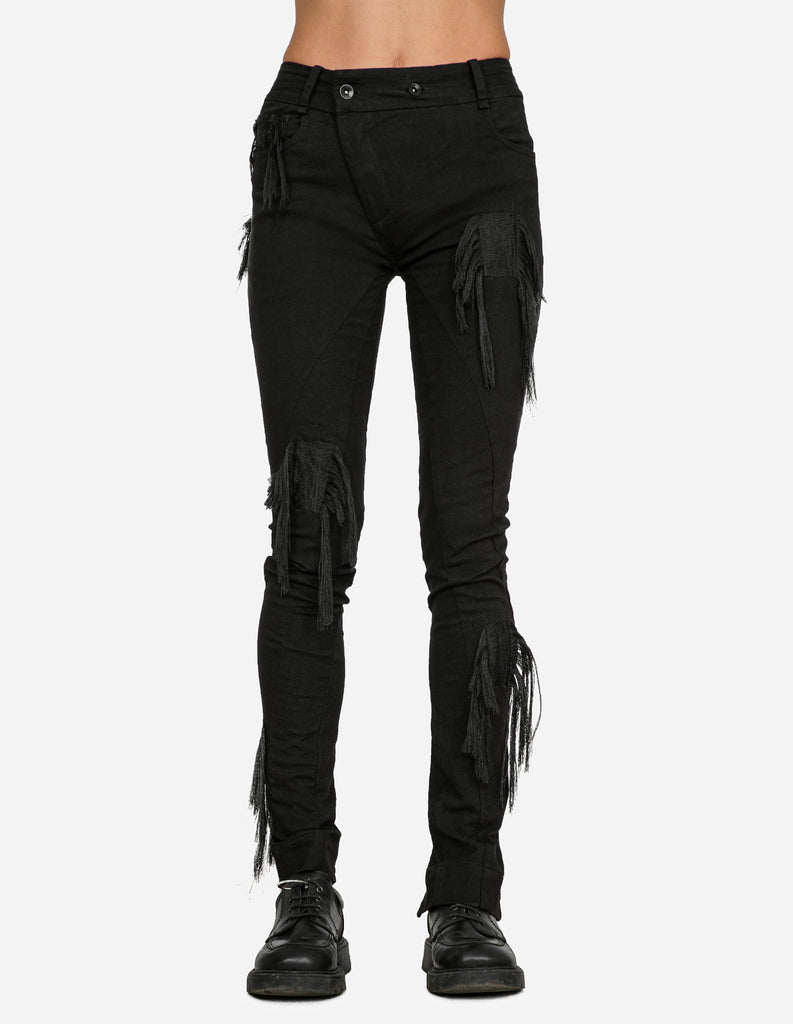Fringed-Patches Denim Pants