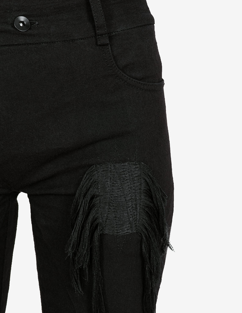 Fringed-Patches Denim Pants